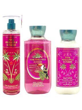Bath and Body Works Pink Pineapple Sunrise Body Lotion Body Wash & Mist Set of 3